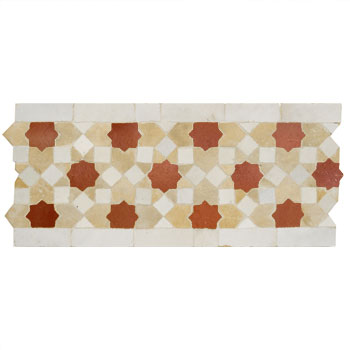 Mosaic House Moroccan tile Tarceeh 1-14-4 White,   Rust,   Natural, natural, unglazed, terracotta   solid zellige, mosaic, zellij, border, glaze, traditional, intricate, stars, star 